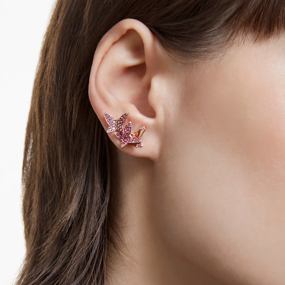 SWAROVSKI Lilia Pink Butterfly Stud Earrings Set of 3 NIB Pink & Rose Gold - Picture 2 of 6